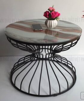 Bàn Trà Chân Sắt Mặt Kính - Mã BK02-2