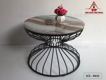 Bàn Trà Chân Sắt Mặt Kính - Mã BK02-2