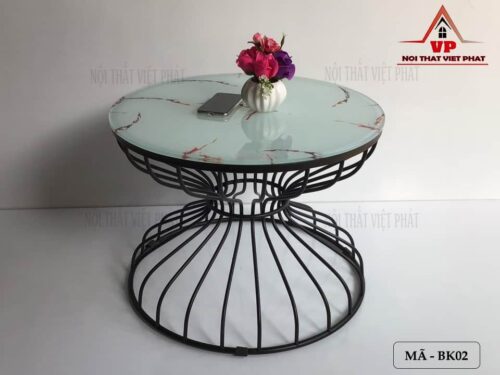 Bàn Trà Chân Sắt Mặt Kính - Mã BK02-3