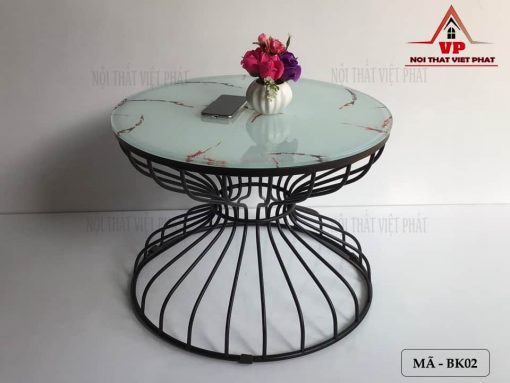 Bàn Trà Chân Sắt Mặt Kính - Mã BK02-3