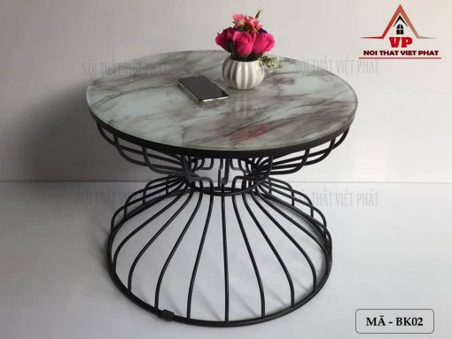 Bàn Trà Chân Sắt Mặt Kính - Mã BK02-4