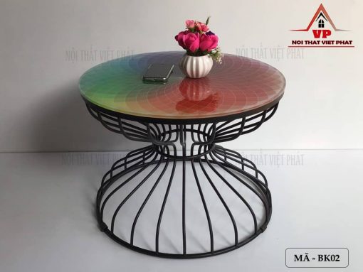 Bàn Trà Chân Sắt Mặt Kính - Mã BK02-6