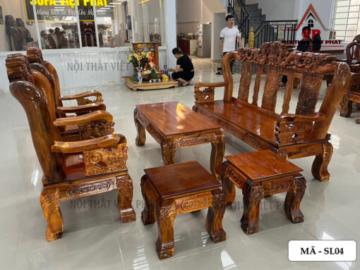 Bàn Ghế Salon Gỗ Cột 12 - Mã SL04-1