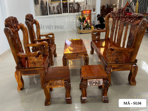 Bàn Ghế Salon Gỗ Cột 12 - Mã SL04-2