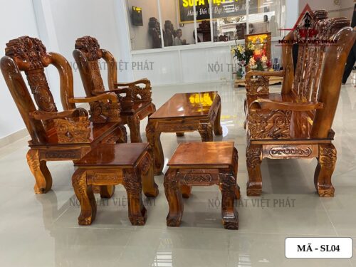 Bàn Ghế Salon Gỗ Cột 12 - Mã SL04-4