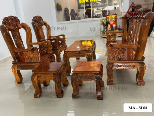 Bàn Ghế Salon Gỗ Cột 12 - Mã SL04-4
