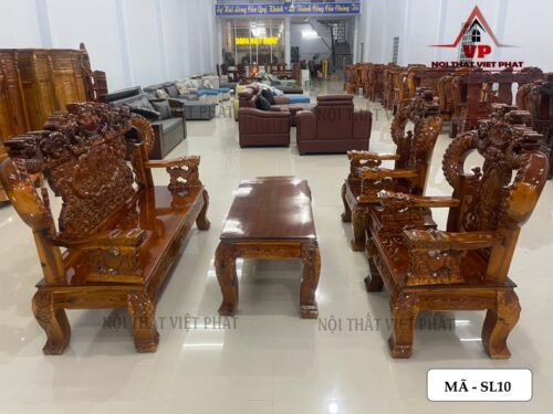 Bộ Bàn Ghế Gỗ Tràm Tay 14 Nghê Rồng Trạm Cột Bát Tiên – Mã SL10-1