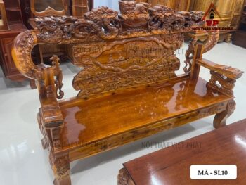Bộ Bàn Ghế Gỗ Tràm Tay 14 Nghê Rồng Trạm Cột Bát Tiên – Mã SL10-2