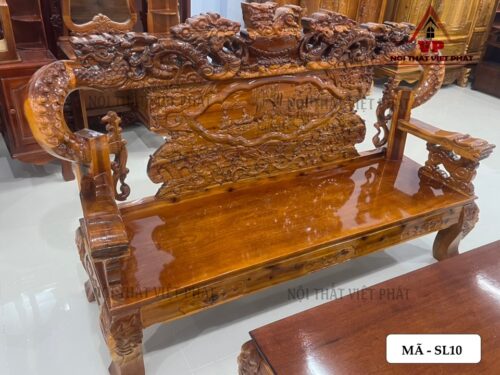 Bộ Bàn Ghế Gỗ Tràm Tay 14 Nghê Rồng Trạm Cột Bát Tiên – Mã SL10-2