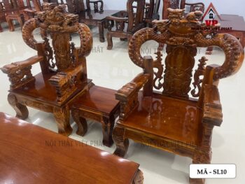 Bộ Bàn Ghế Gỗ Tràm Tay 14 Nghê Rồng Trạm Cột Bát Tiên – Mã SL10-3