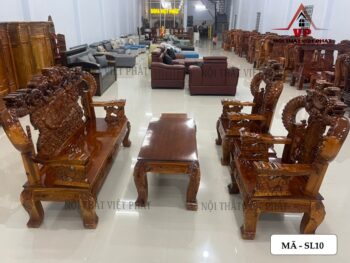Bộ Bàn Ghế Gỗ Tràm Tay 14 Nghê Rồng Trạm Cột Bát Tiên – Mã SL10