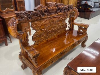 Bộ Bàn Ghế Gỗ Tràm Tay 14 Nghê Rồng Trạm Cột Bát Tiên – Mã SL10-4