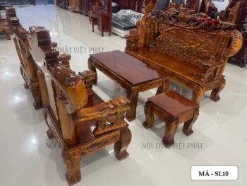 Bộ Bàn Ghế Gỗ Tràm Tay 14 Nghê Rồng Trạm Cột Bát Tiên – Mã SL10-5