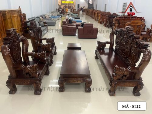 Bộ Ghế Sa Lông Bằng Gỗ Rồng Khuỳnh Tay 14 – Mã SL12-1