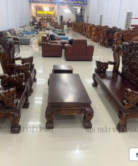 Bộ Ghế Sa Lông Bằng Gỗ Rồng Khuỳnh Tay 14 – Mã SL12