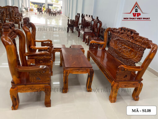 Bộ Sa Lông Gỗ Mã Đáo Thành Công Đẹp Cột 10 – Mã SL08-1