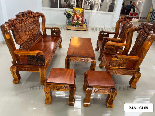 Bộ Sa Lông Gỗ Mã Đáo Thành Công Đẹp Cột 10 – Mã SL08-2