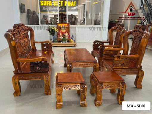 Bộ Sa Lông Gỗ Mã Đáo Thành Công Đẹp Cột 10 – Mã SL08-3