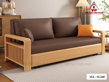 Sofa Giường Khung Sắt Tay Gỗ Mới-1