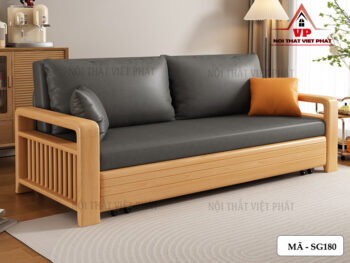 Sofa Giường Khung Sắt Tay Gỗ Mới-2
