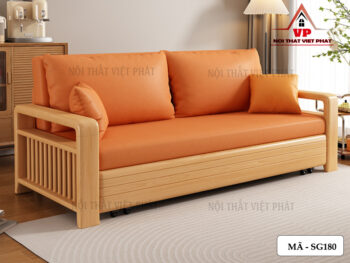 Sofa Giường Khung Sắt Tay Gỗ Mới