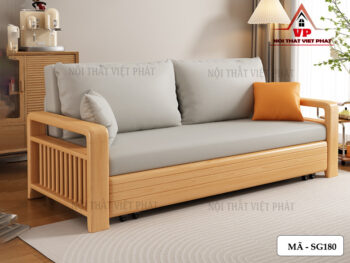 Sofa Giường Khung Sắt Tay Gỗ Mới-5