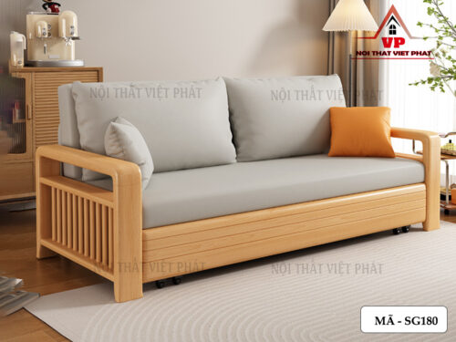 Sofa Giường Khung Sắt Tay Gỗ Mới-5
