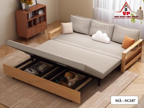 Mẫu Sofa Giường Gỗ Mới Có Ngăn Kéo - Mã SG187-4